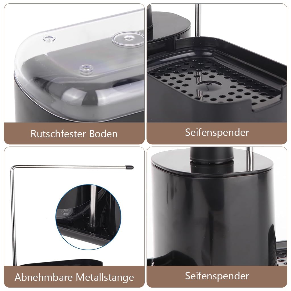 HASTHIP Metal Kitchen Soap Dispenser Set for Sink Countertop with Sponge Rack Tray | 2 PCS Black