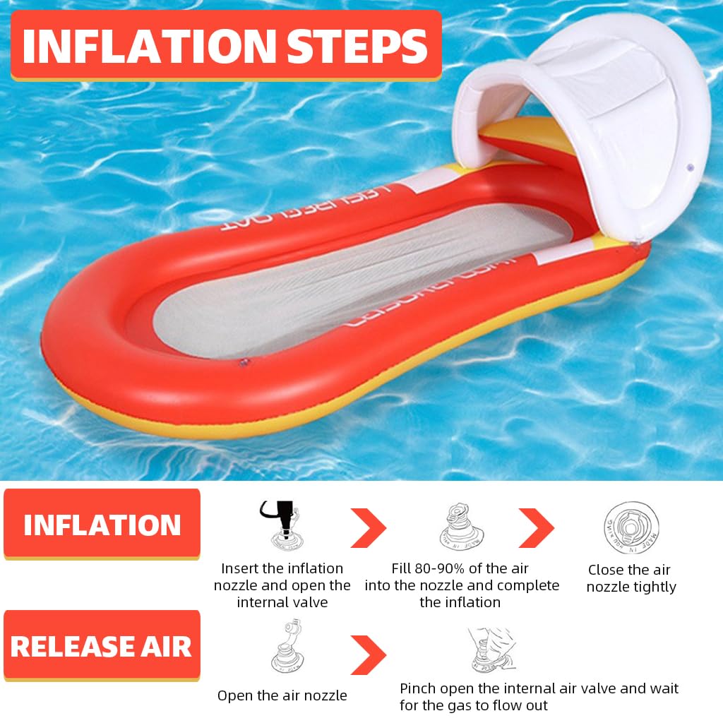 Proberos Inflatable Pool Lounger for Adults featuring Sun Visor and Headrest | 150x78cm PVC Floating Bed