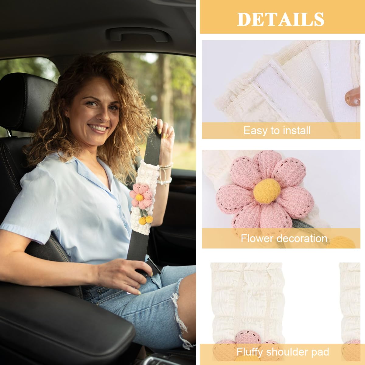 STHIRA Car Seat Belt Covers for Comfort and Style with 9.4 in Pads & Hook and Loop Closure | Soft Shoulder Protectors