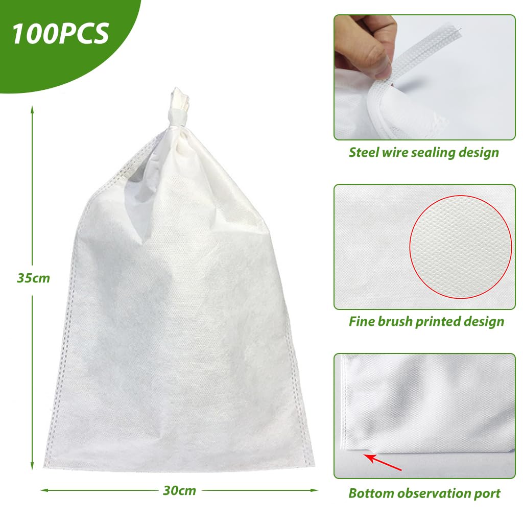 Optifit® Durable Non-Woven 100Pcs Fruit Protection Bags with Drawstring, 30x35cm, Pest & Bird Resistant, Breathable Barrier Net for Multiple Fruits, Easy to Use & Check, Ideal for Gardeners & Farmers