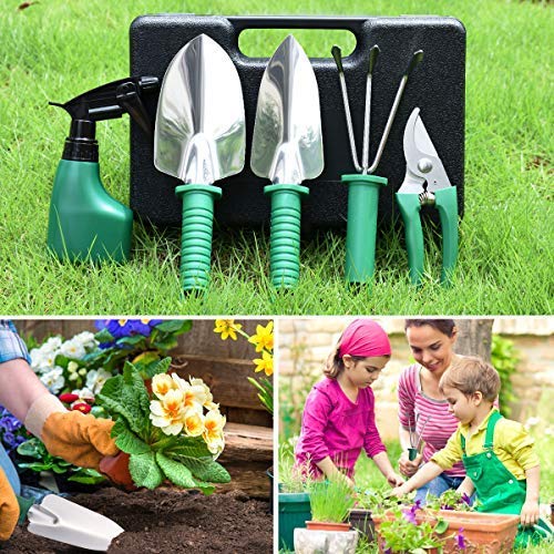 HASTHIP Gardening Tools Kit for Home and Patio with 10Pcs Stainless Steel Set | Ergonomic Carrying Case