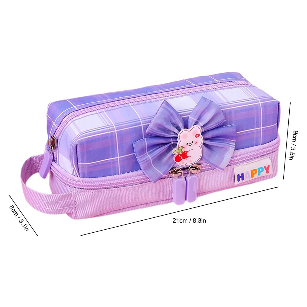 Zibuyu Pencil Case for Stationery and Cosmetics featuring Double Zipper & Gusset Design | 8.3 x 3.5 x 3.1 in Canvas Organizer for Girls