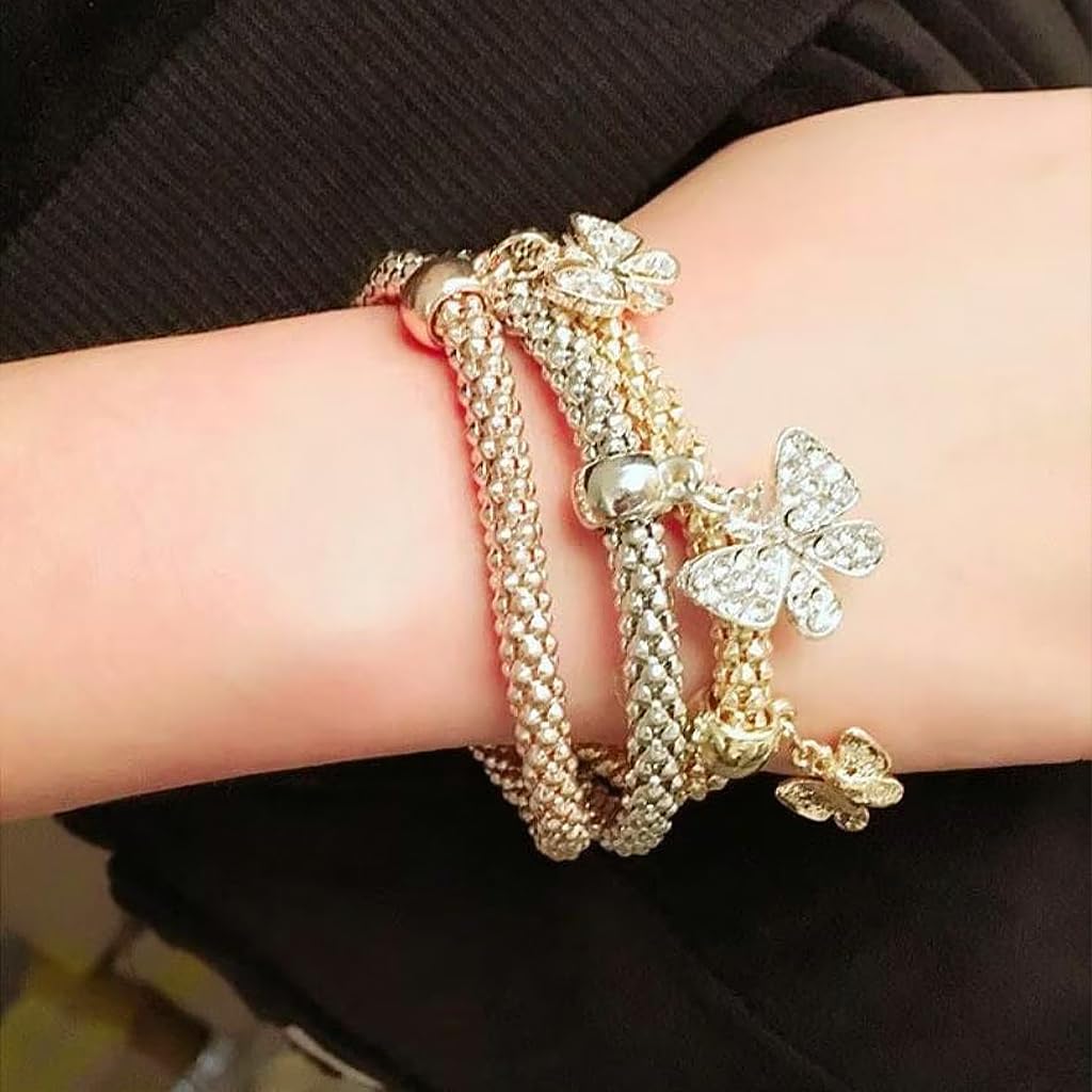 Venzina Bracelets Set for Women featuring Heart Charm Design in Gold Silver and Rose Gold | 3 Pack