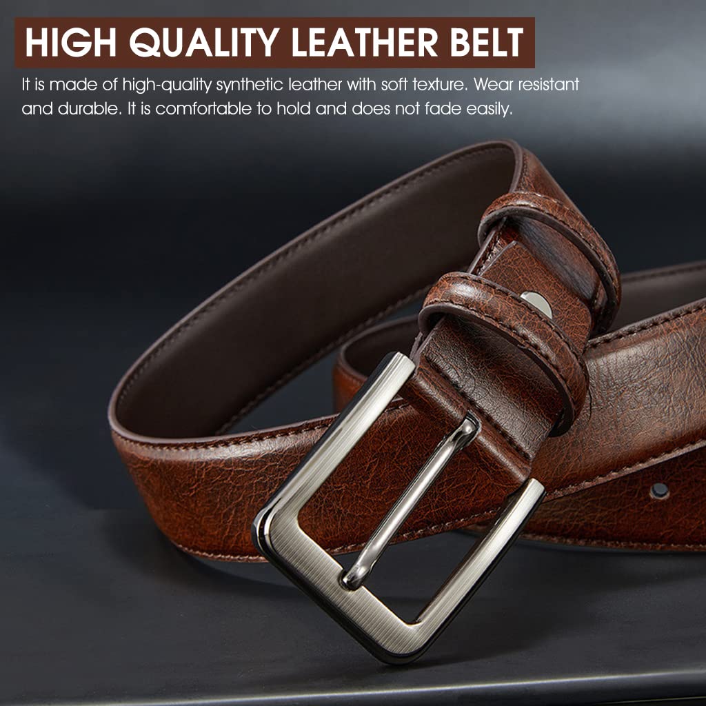 GUSTAVE® Classic Leather Belt for Men, Slim Fashion Texture Leather Mens Belt with Single Prong Buckle Waist Belt for Work Business and Casual (Brown)