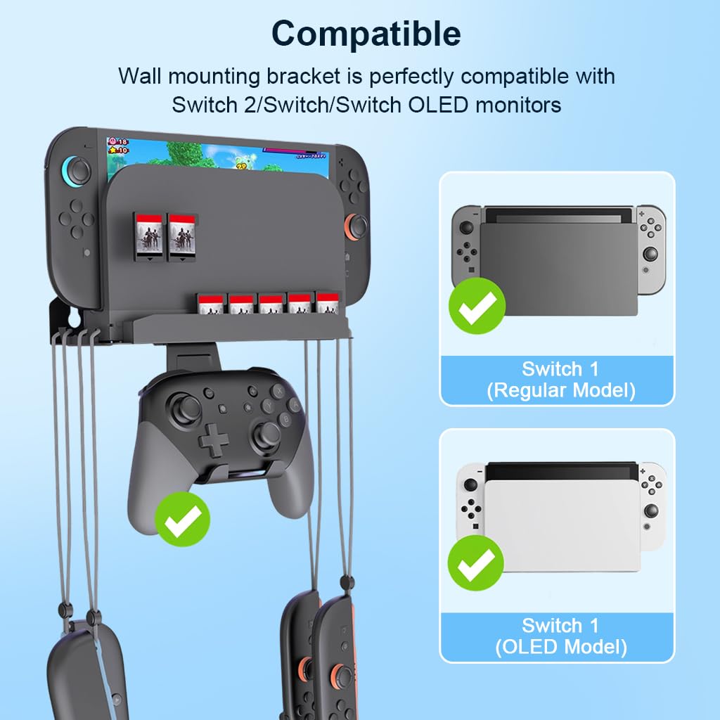 ZORBES Metal Wall Mount for Nintendo Switch 2 featuring Screw Fix System with 7 Card Slots