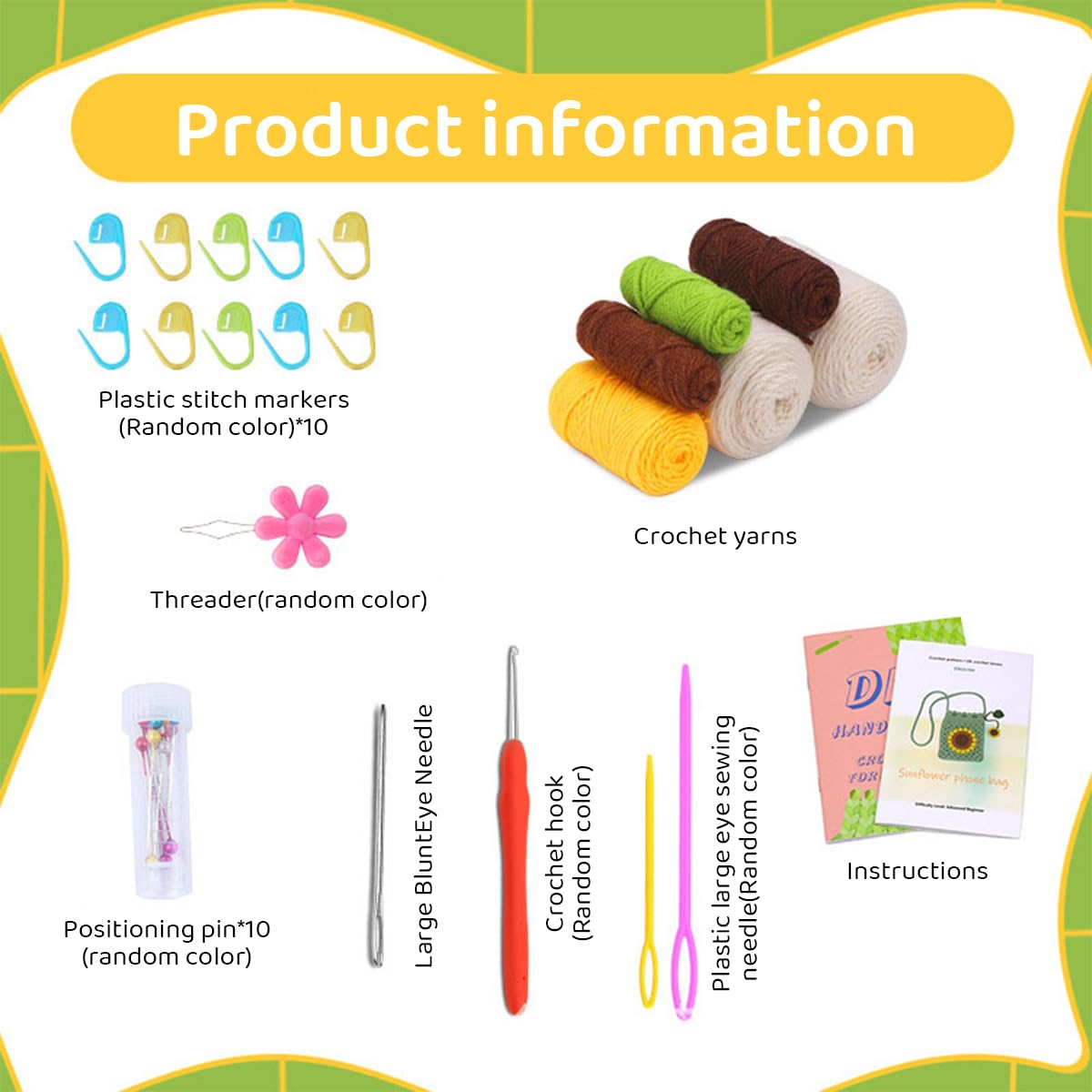 PATPAT Crochet Phone Bag Material Kit for Beginners with Yarn and Tools | Beige Sunflower DIY Gift