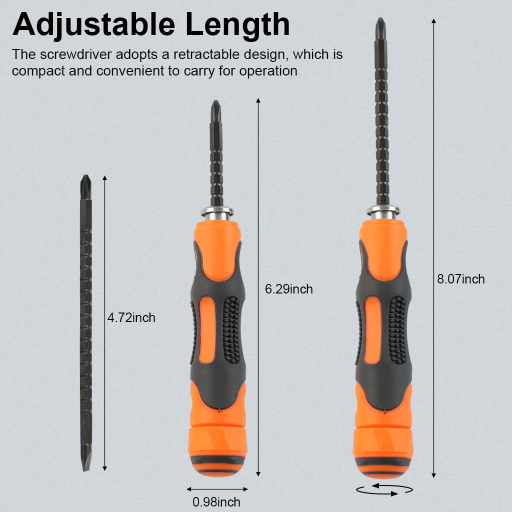 Serplex® Specialized Screwdriver Set 16 Chrome Vanadium Steel Screwdriver Bits Long Shank Screwdriver Bits Rubberized Handle Screwdriver Repairing Tool for Electric Appliance, PC, Tablet