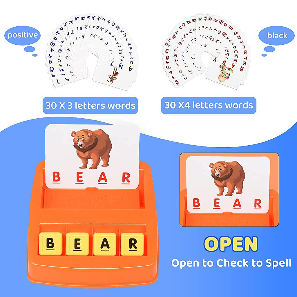 PATPAT Spelling Games for Kids with 30 Flash Cards and 12 Letter Cubes | CPC Certified Learning Toy