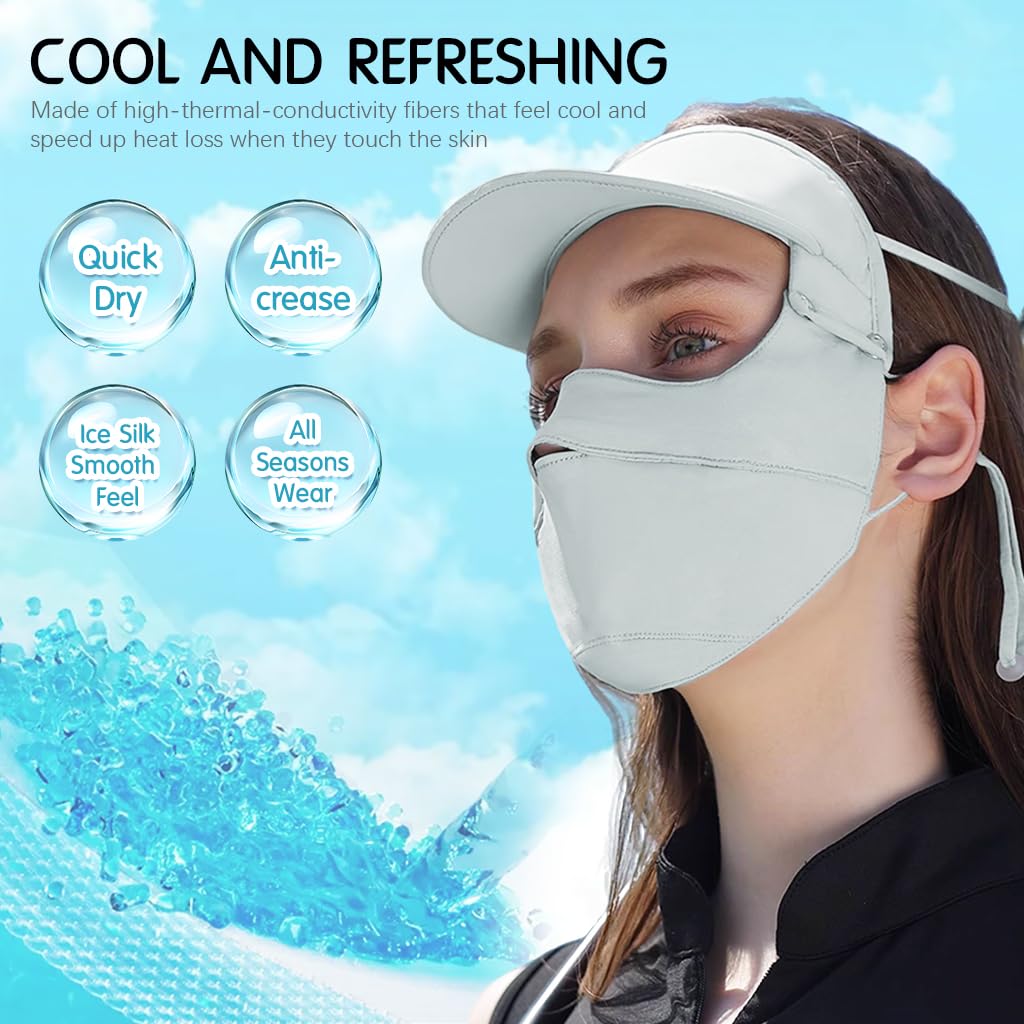 PALAY Full Face Sun Mask for Women UPF 50 with Detachable Brim in Green 3PCS | Cooling Protection for Cycling and Golf