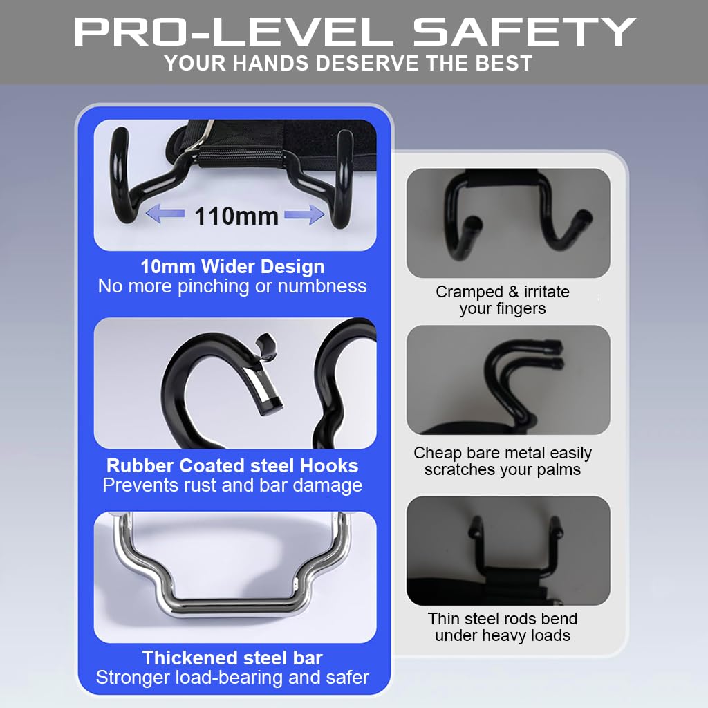 Proberos Weight Lifting Hooks for Deadlifts and Pull-ups with Dual 11cm Rubberized Hooks | Padded 8mm Wrist Support