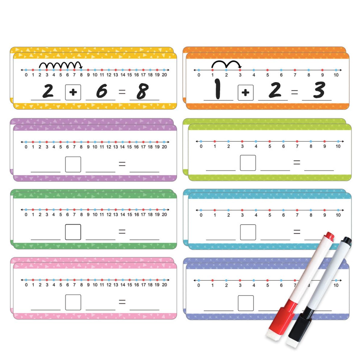PATPAT Early Education Cards for Math Practice with 16 Reusable Cards and 2 Pens | Dry Erase Addition Learning Set for Toddlers