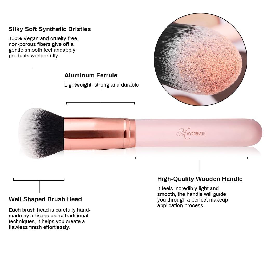 MAYCREATE Makeup Brush Set for Foundation and Eye Makeup 16pcs with Wooden Handles | Pink