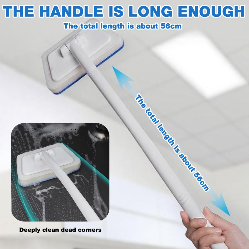 HASTHIP Bathtub Scrub Brush for Kitchen and Bathroom with 22 in Handle & 3 Refills | Trapezoidal Sponge Design