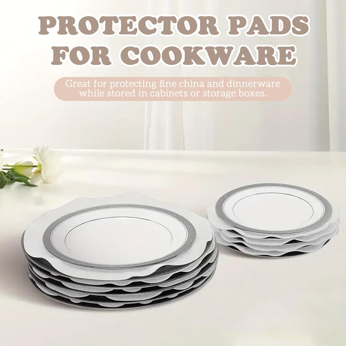 Supvox Plate Dividers for Dish Storage and Transport, 36 Pcs with Anti Scratch Felt Pads | 5 7.5 10.5 in Round White Protectors