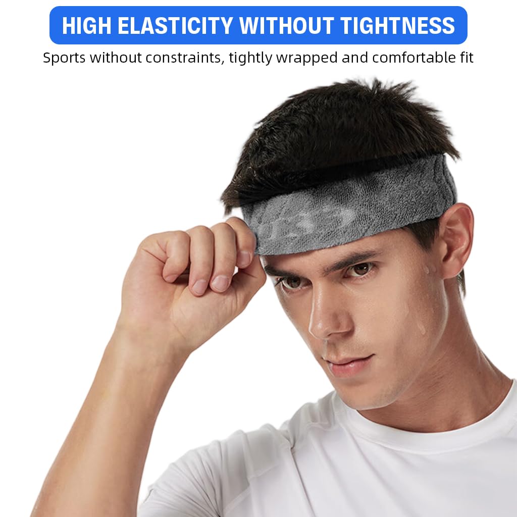 Proberos Sport Headband for Running and Yoga with Anti Slip Silicone Grip | Grey Cotton Blend