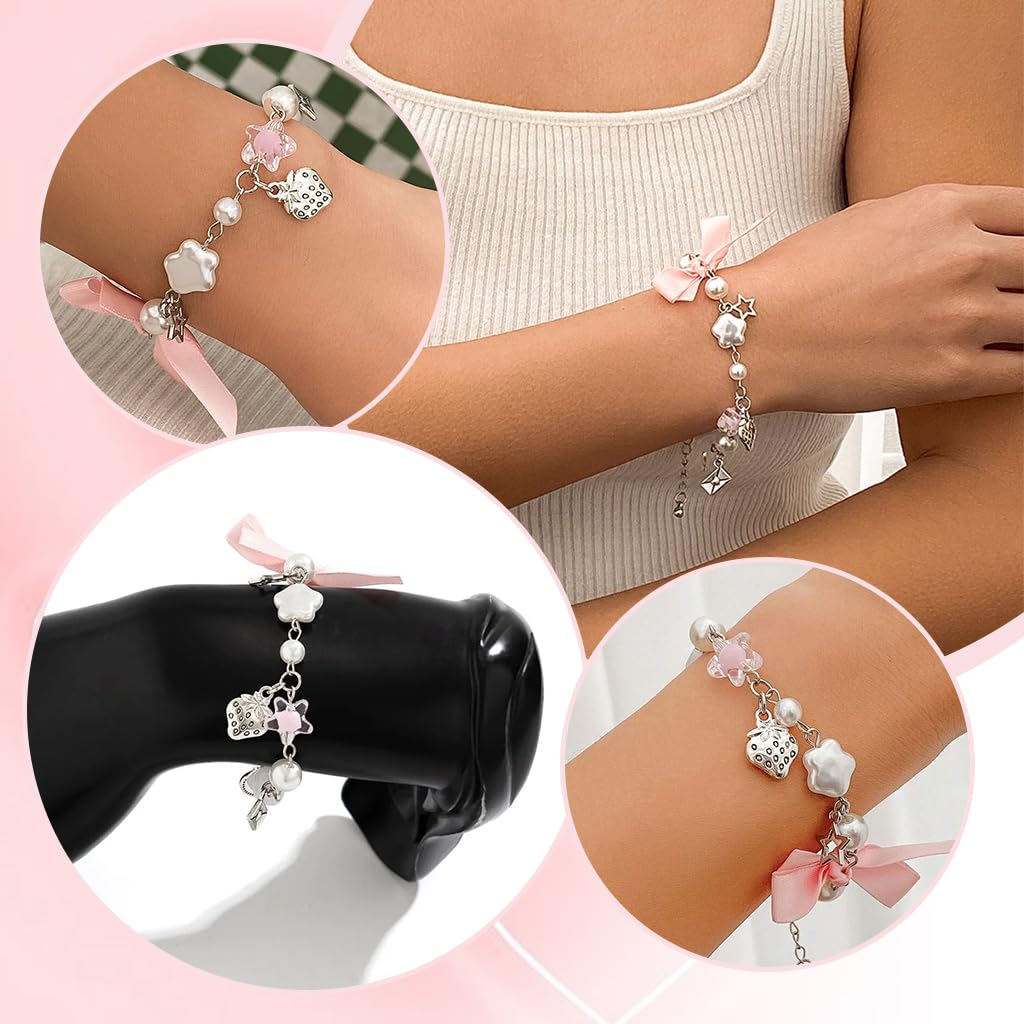 SANNIDHI Bracelet for Girls featuring Star Strawberry and Heart Charms | Adjustable Y2K Gift