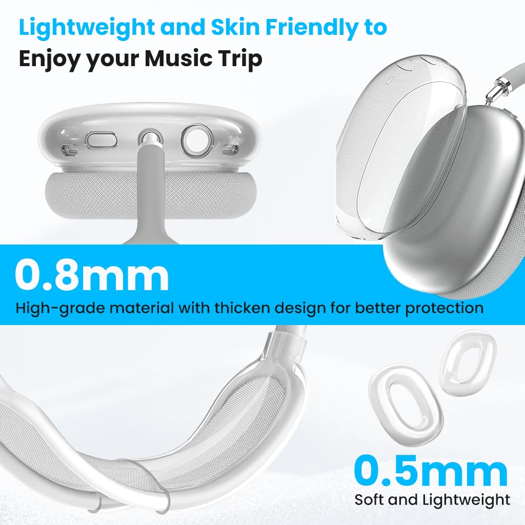 ZORBES Silicone Case Cover for AirPods Max featuring Clear TPU Earcup and Headband Protection