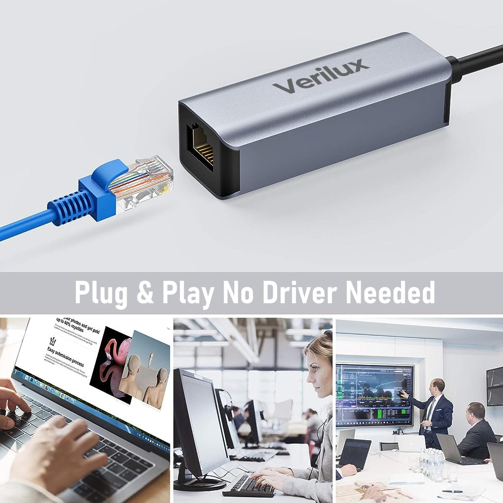 Verilux USB to Ethernet Adapter with USB 3.0 Gigabit RJ45 Connection for Laptops and PCs