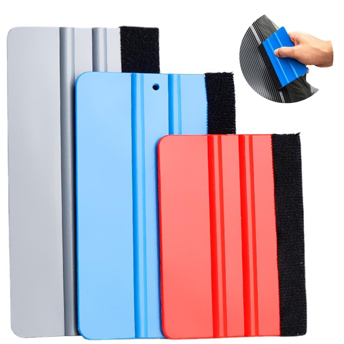 Supvox Vinyl Wrap Squeegee for Decals and Window Film featuring Dual Edge Grip | 3Pcs 4in 5in 6in ABS Felt Edge Set