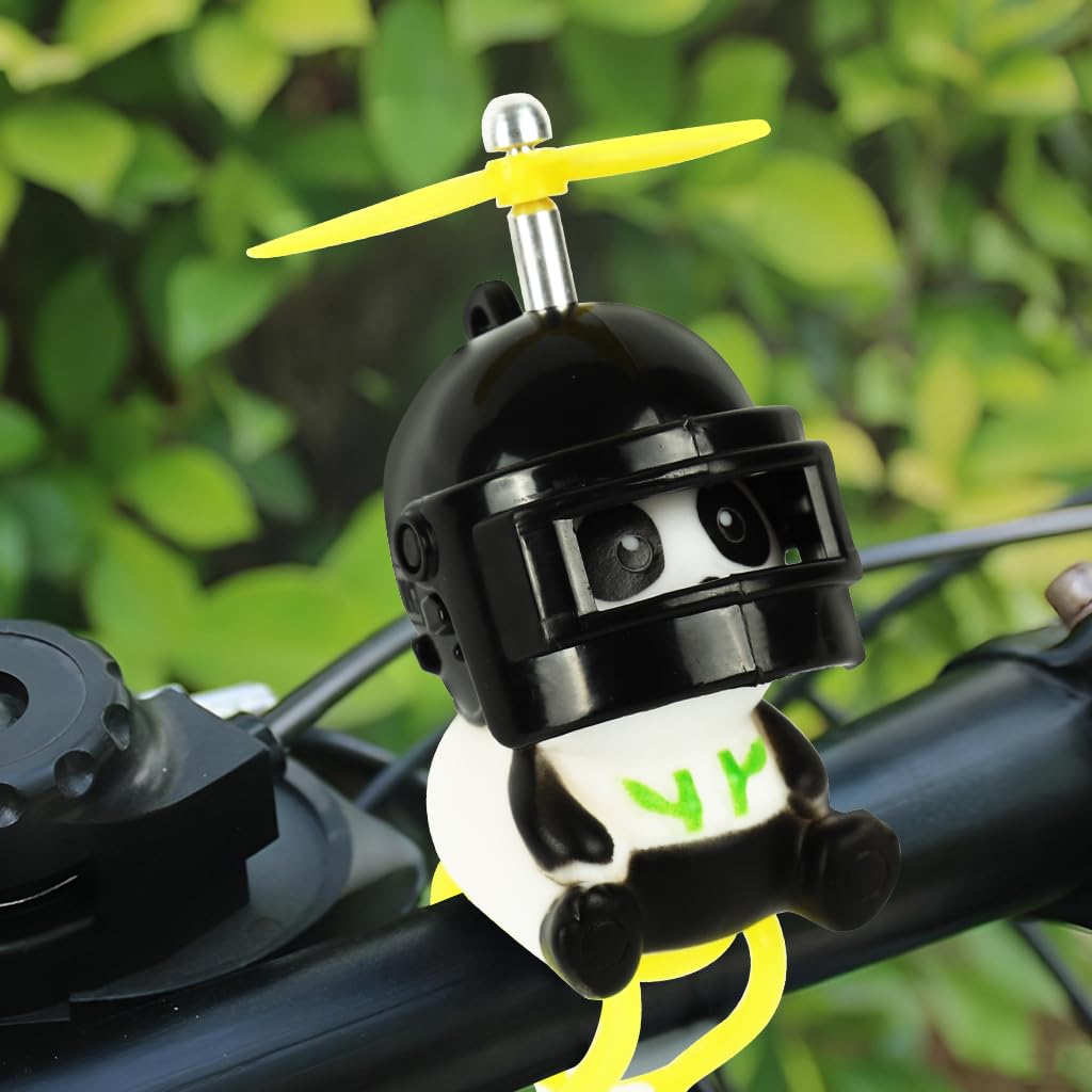 STHIRA Cartoon Handlebar Ornament for Bike and Motorcycle featuring Wind Powered Rotating Rotor Blades | Cute Panda Pilot Decorative Accessory