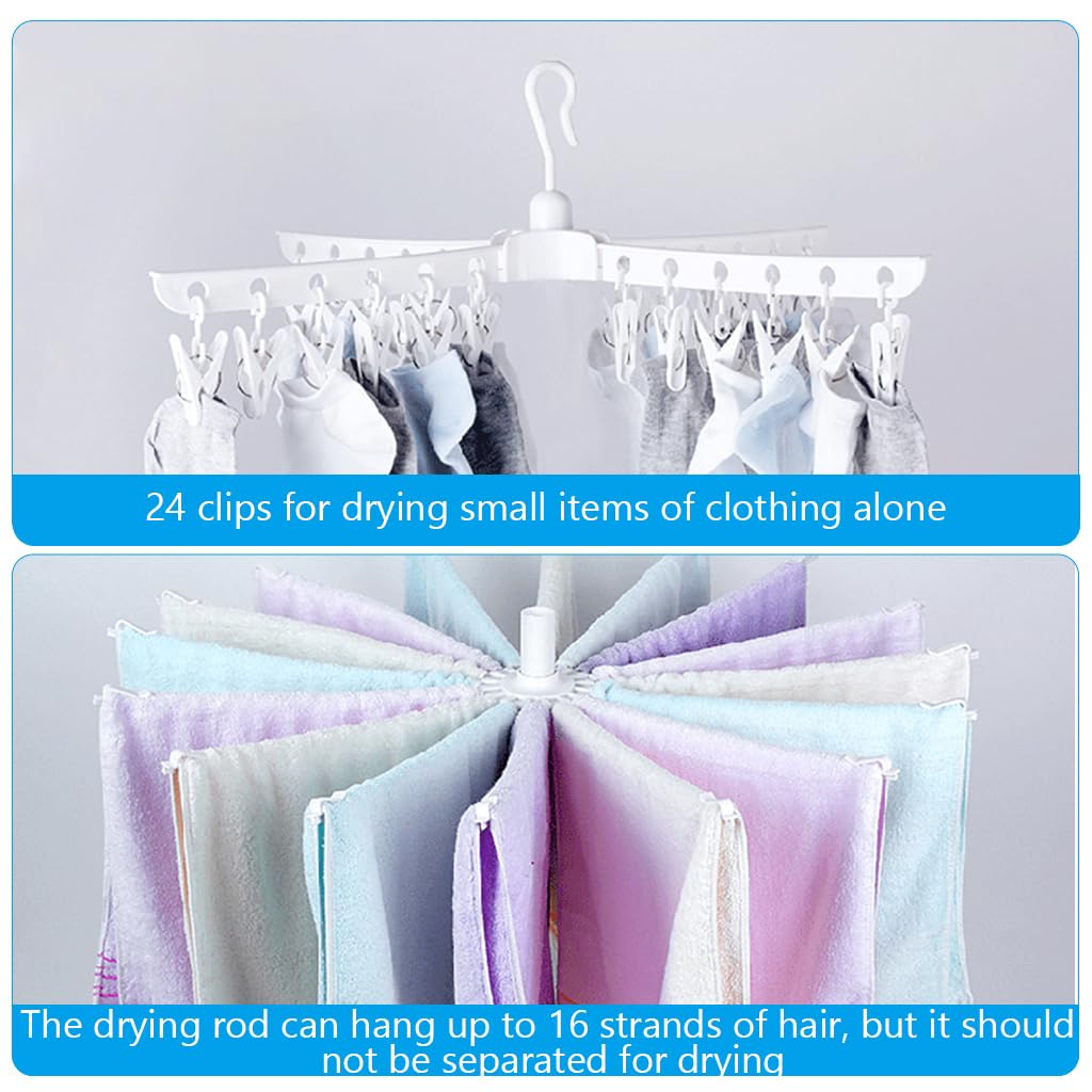 HASTHIP Cloth Stand for Drying Clothes with 3 Tier Foldable Rack and 24 Clips | White 68.5x68.5x170 cm