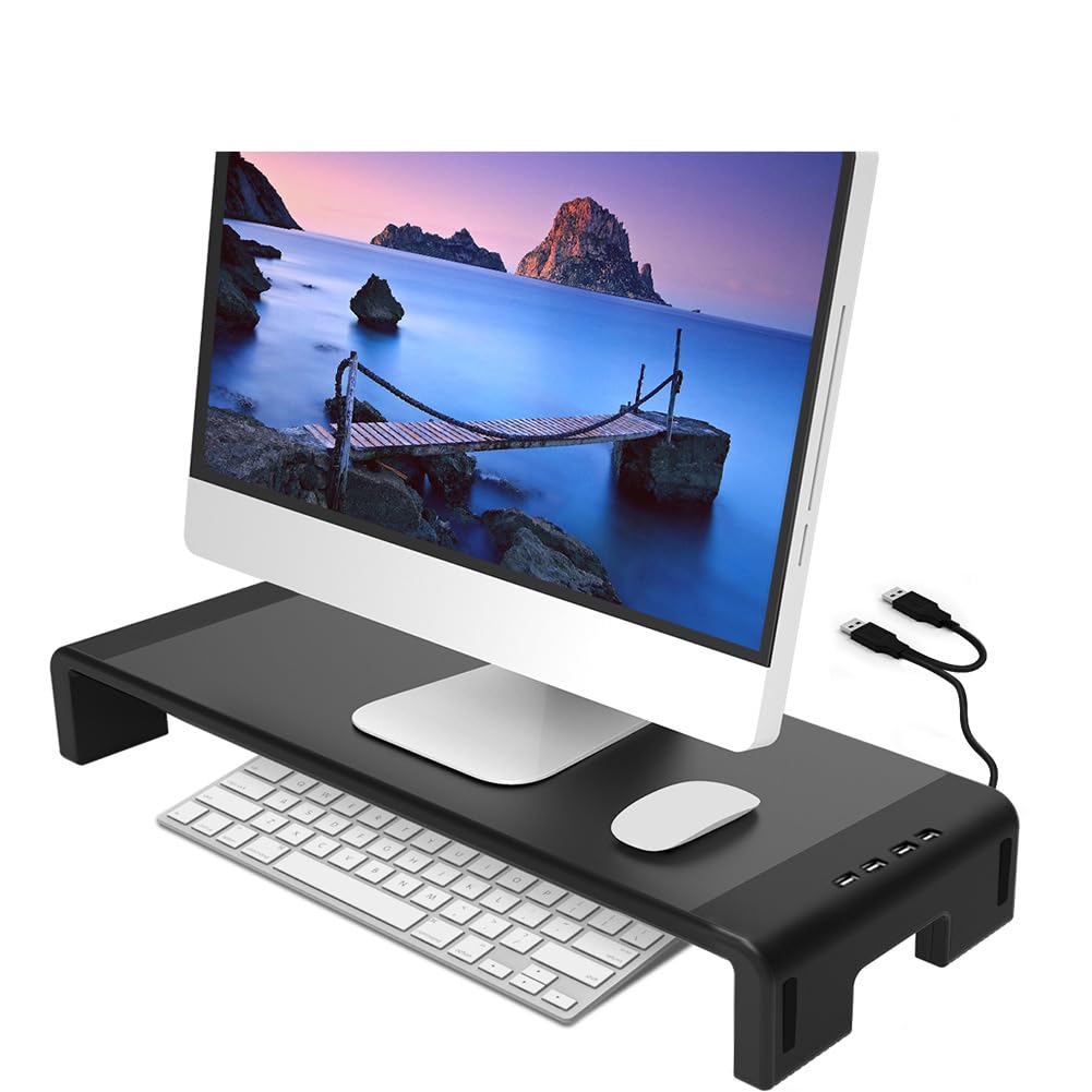 ZORBES Monitor Riser Stand for Office and Home with 4 USB Ports | 52x20x8cm Adjustable Organizer