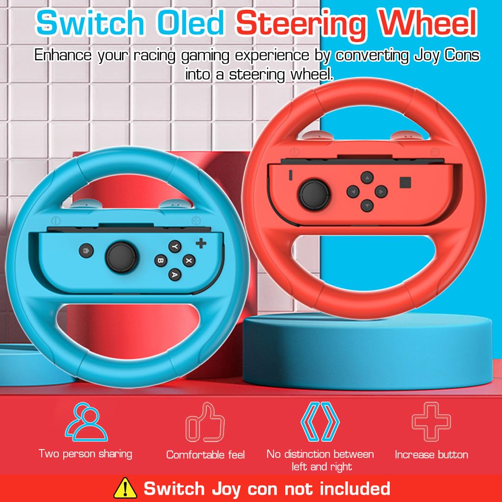 ZORBES Racing Game Steering Wheels for Switch Joy‑Cons with 135mm Design | Red and Blue ABS Pair