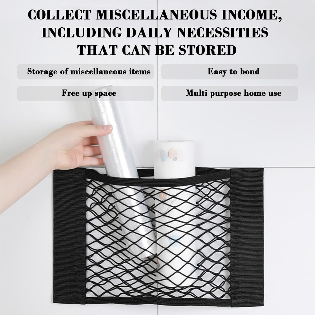 HASTHIP Self Adhesive Storage Nets for Car and Home featuring 25x40cm Stretchy Nylon Mesh | 2 Pack