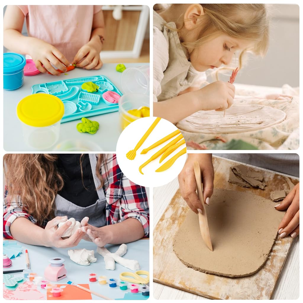 HASTHIP Clay Art Tool Kit for Pottery and Sculpting with 14 Tools featuring Dual Head Design | Includes Acrylic Rollers and Storage Bag