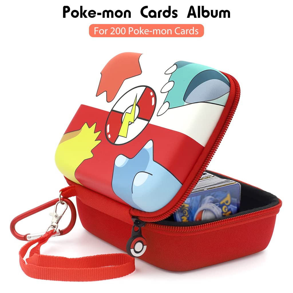 PATPAT Pokemon Cards Binder for 200 Trading Cards with Zipper Closure and Wrist Strap | EVA PU Leather Waterproof Organizer Bag for Kids and Collectors
