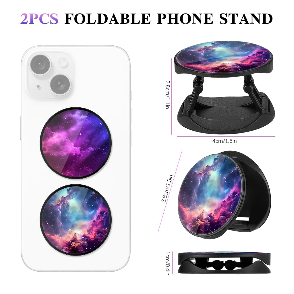 ZORBES Phone Grip for Phone Case featuring 2 in 1 Folding Stand and Dreamy Purple Nebula Design
