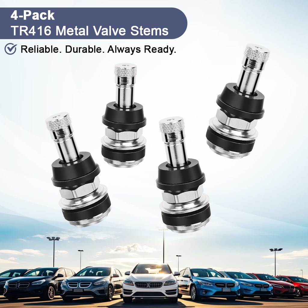 STHIRA Automotive Tire Valves for Tubeless Car and Motorcycle Tires with Threaded Air Nozzle | 4Pcs Metal and Rubber Set for Reliable Pressure Maintenance