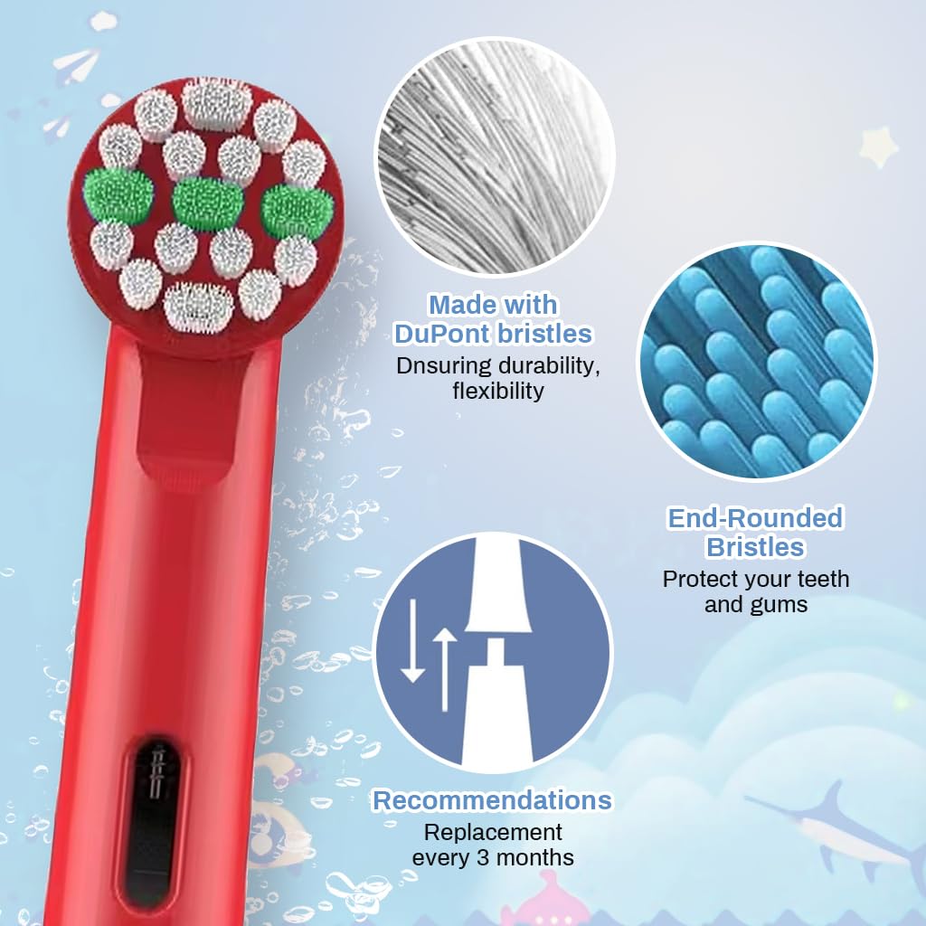 MAYCREATE® 4Pcs Kid Use Replacement Toothbrush Head for OralB Children Electric Toothbrush Electric Toothbrush Replacement Heads Multicolour Soft Dupont Bristles Toothbrush Head