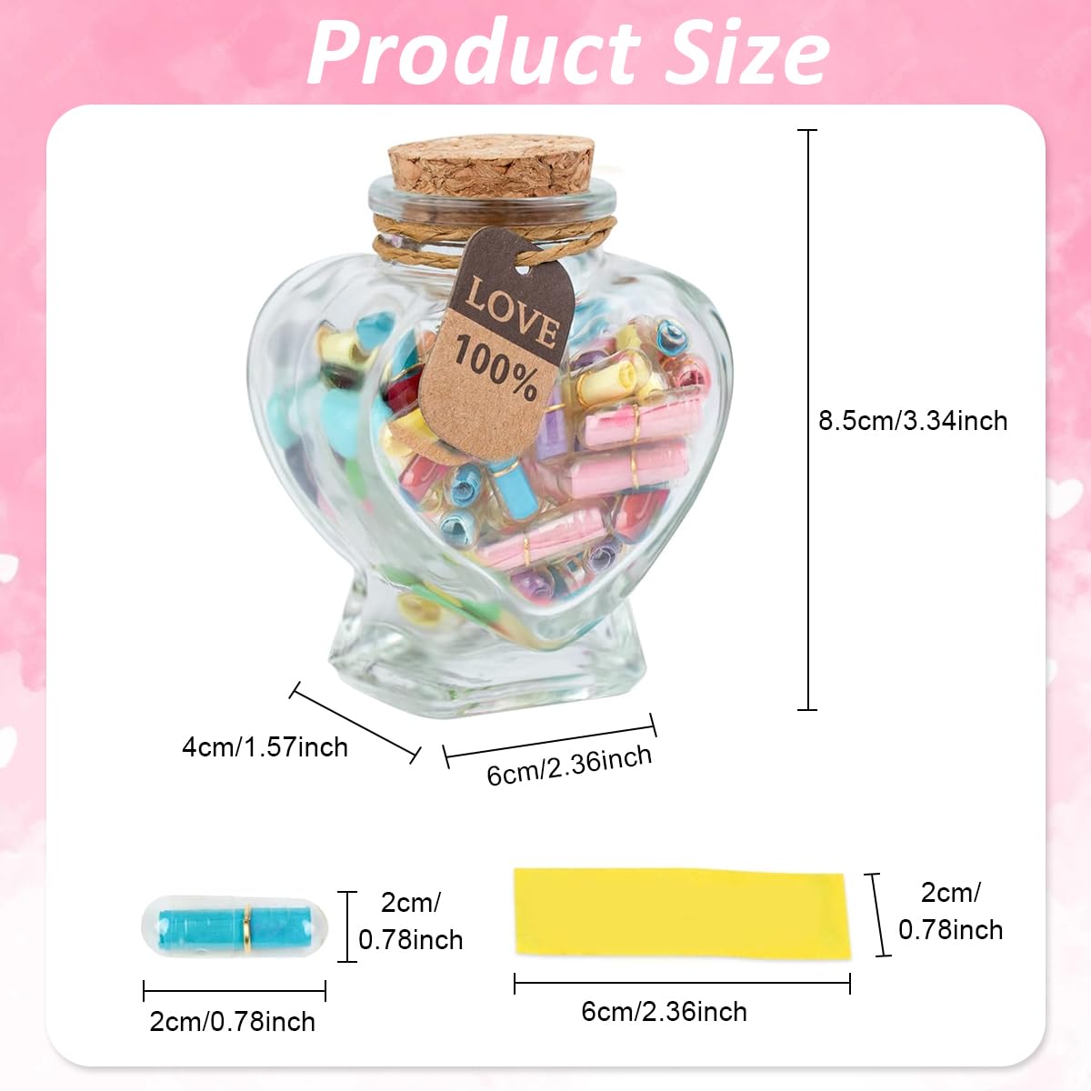 HASTHIP Letters Message in a Bottle for Birthday and Valentines Gift featuring 45pcs Notes | Heart Shaped Glass Drift Bottle for Girlfriend