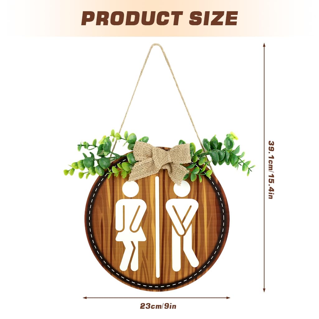 HASTHIP Restroom Door Sign for Office and Public Use with 23x23 cm Round Wooden Design | Unisex Embossed Icon