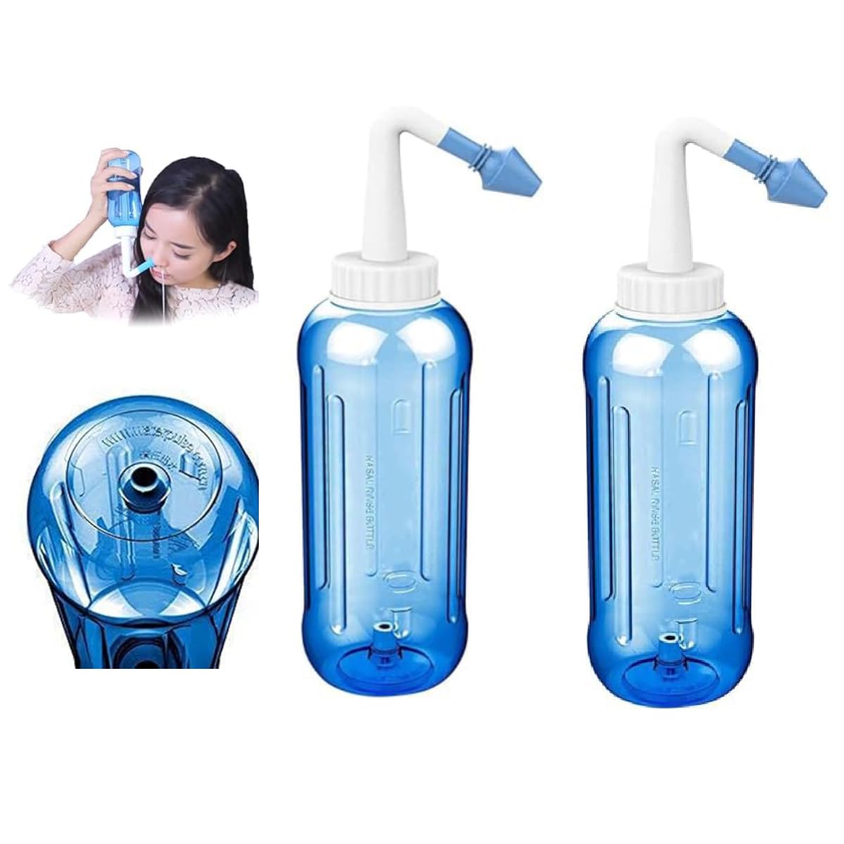 HANNEA® 2PCS 500Ml Neti Pot Nose Wash System With Waterpulse Nose Cleaner With Sinus Nasal Pressure Neti Pots for Sinus Jal For Adults Children Care(500ml)