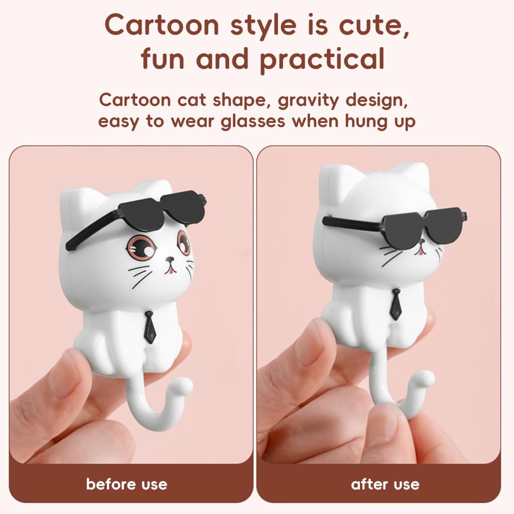 HASTHIP Cat Wall Hooks for Kitchen and Bathroom with Curved Tail Design | 3Pcs White PVC Set