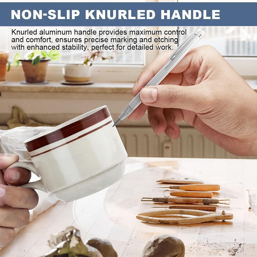 Serplex Tungsten Scriber Set for Glass Metal and Ceramics with Magnet Cap and 10 Tips | Anti Slip Grip