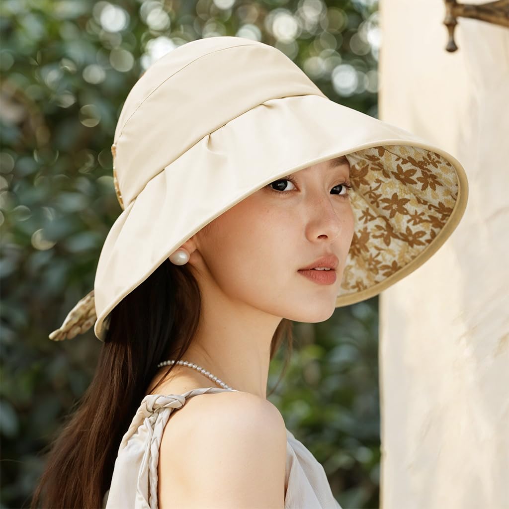 SANNIDHI Sun Hat for Women with 360° Wide Brim Protection for Beach and Outdoor Travel Beige