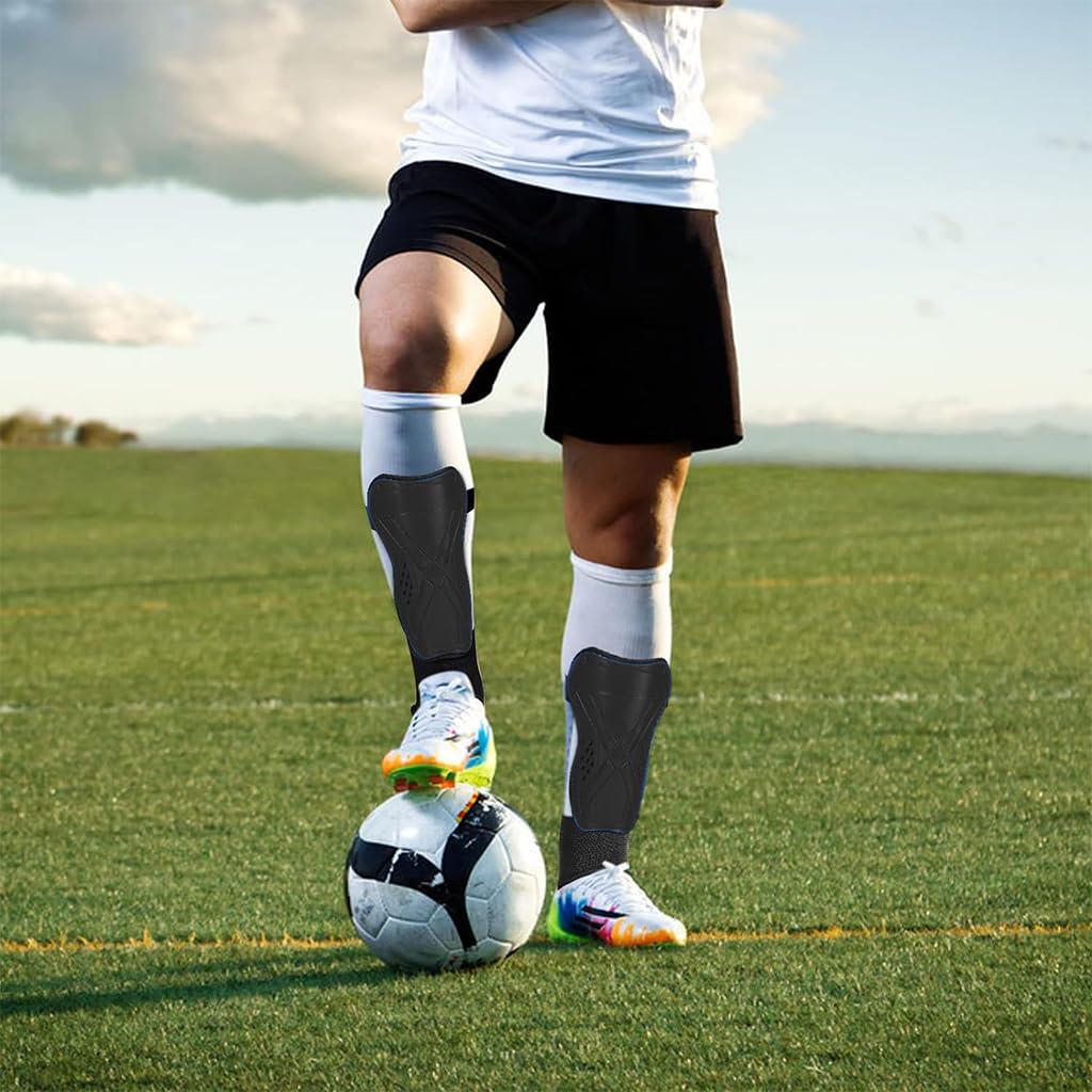 Proberos Football Shin Guard for Kids with Ankle Support and EVA Cushioning Liner | 2PCS Black