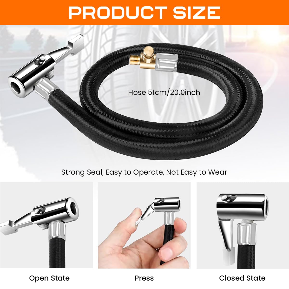 STHIRA Brass Tire Valve Adapter for Car and Bike with 9.8 in Flexible Hose | Secure Locking Lever