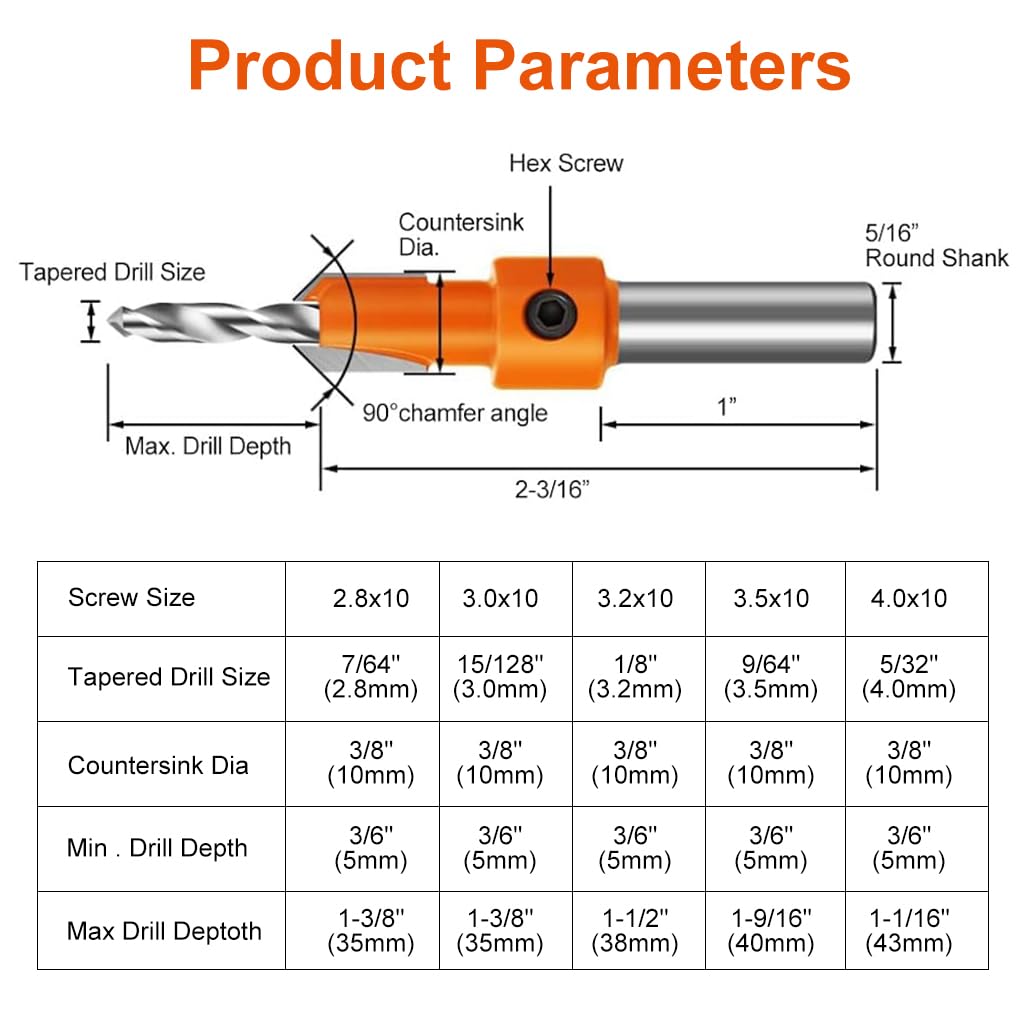 Serplex Countersink Drill Bit Set 30 pcs for Woodworking with Hex Key & 5 Sizes | #45 Carbon Steel