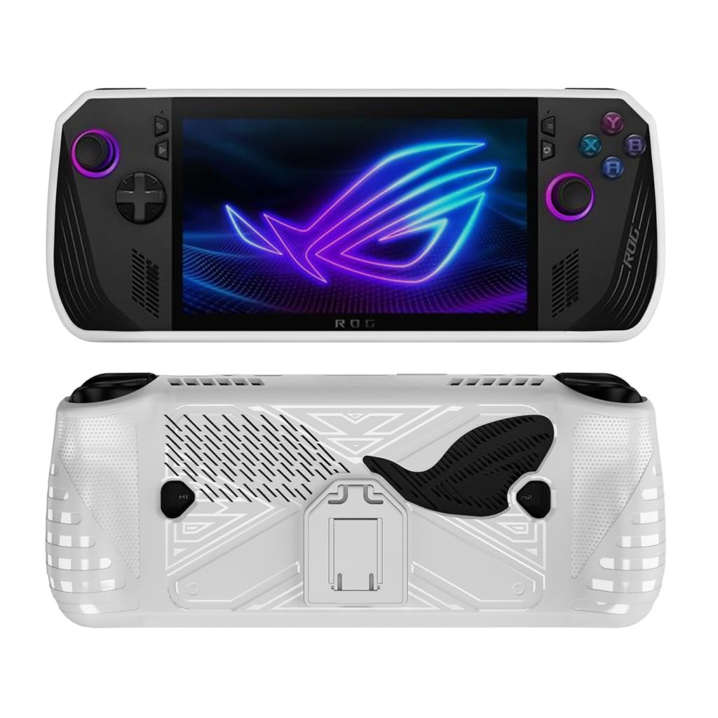 ZORBES® Protective Case for ASUS ROG Ally X Gaming Console, Anti-Scratch TPU Cover with Folding Kickstand, Non-Slip Protective Case Skin Cover Handheld Cover, Not Included Rog-Ally, White