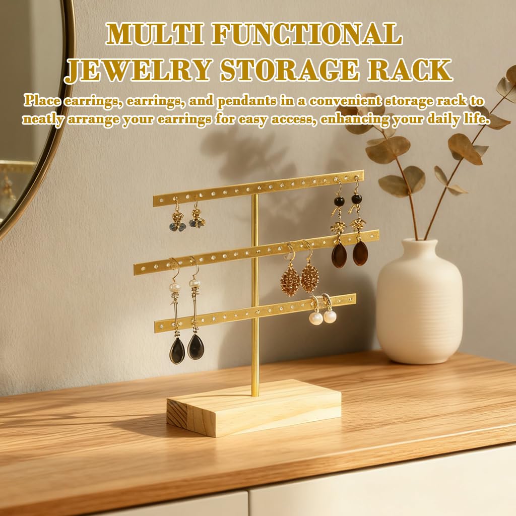 HASTHIP Earring Display Organizer for Desk and Dresser with 52 Holes and Wooden Base | Metal Jewelry Holder