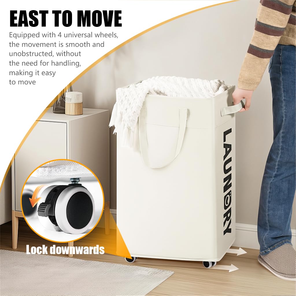 HASTHIP Mobile Laundry Basket for Home Use with Caster Wheels and 75L Capacity | Waterproof Oxford Cloth Collapsible Design