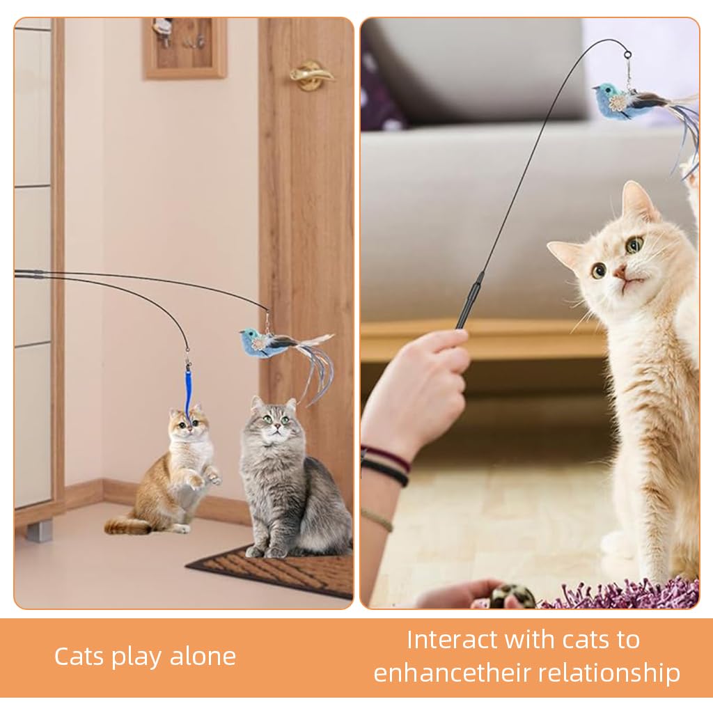 Qpets Cat Feather Toy for Interactive Play with Dual Wire Wand and Stable Suction Cup Base 3 PCS
