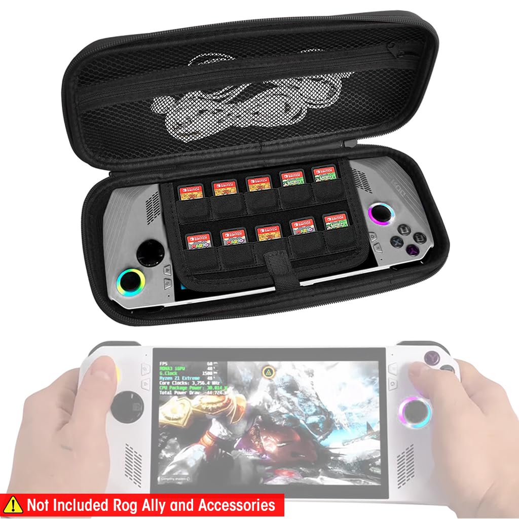 ZORBES Oxford Fabric Carrying Case for Rog Ally Accessories with 10 Game Slots | Waterproof EVA Hard Shell Black