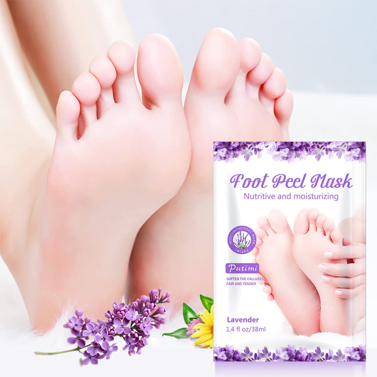 HANNEA Foot Peel Mask for Dead Skin Removal for Women, Lavender Essence Foot Mask, Soften Rough Skin Calluses Dead Skin Callus Remover (2 Pairs)