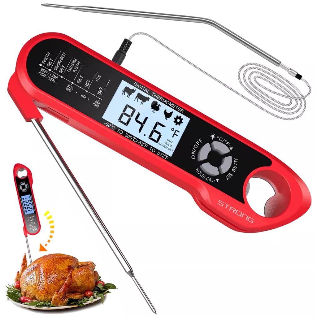 Supvox® Food Thermometer for Cooking with Long Probe, IP67 Waterproof Digital Cooking Thermometer with Backlight & Calibration Function, LCD Instant Read Kitchen Thermometer for Grill Deep Fry BBQ