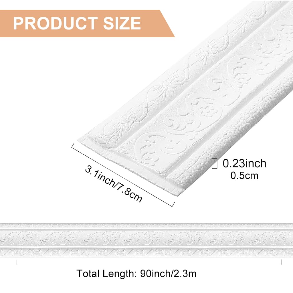 HASTHIP® Peel Stick 3D Foam Molding Trim Self Adhesive, Crown Wallpaper Border Flexible, DIY Wall Edging for Home & Hotel, Flexible Wall Base Moulding Trim Mirror Border Wall Lines, 2.3 M x 7.8 CM